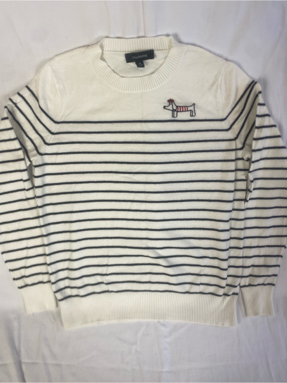 Caligraphie White & Black stripe Knit Sweater Daschund Parisien Nautical Classic